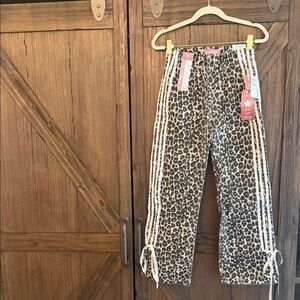 Leopard Print Pants with Stripes